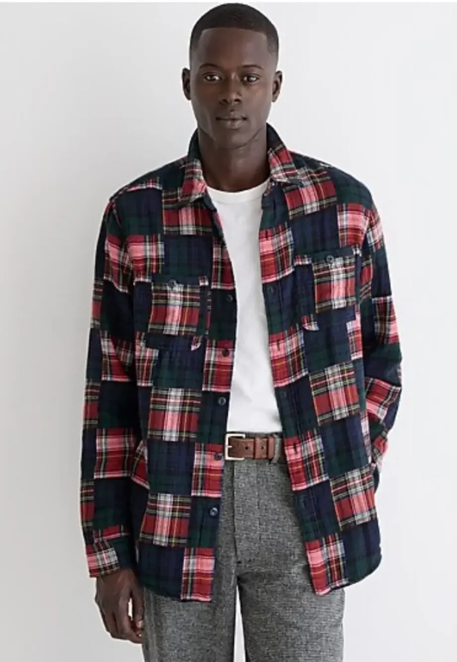J Crew Midweight Flannel Patchwork Workshirt Slim Fit Mens Medium Plaid New